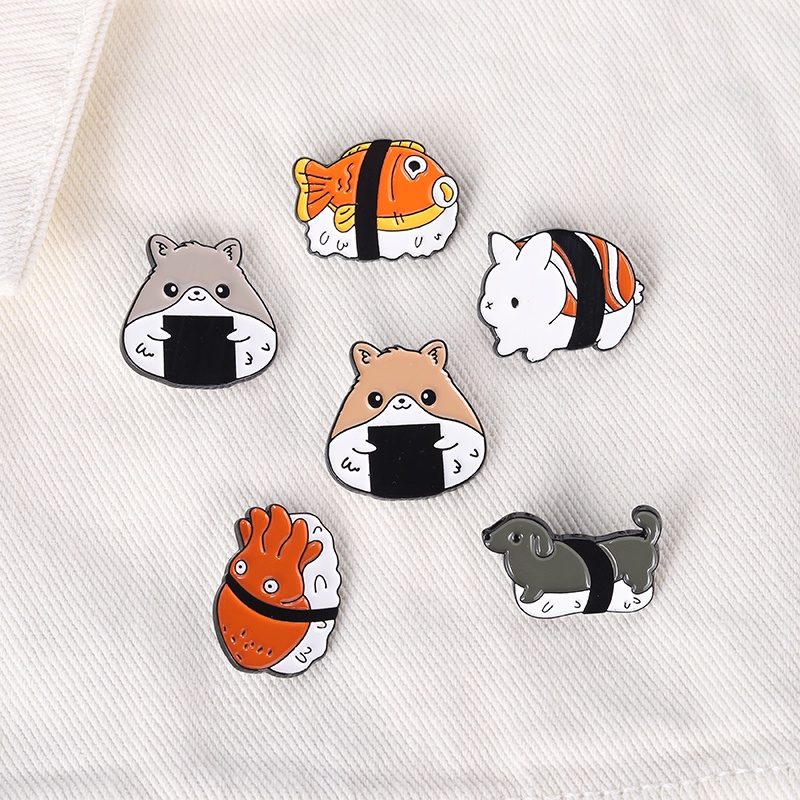 Ghim Cài Áo Tráng Men Hình Sushi Động Vật Dễ Thương Vui Nhộn Dành Cho Nữ