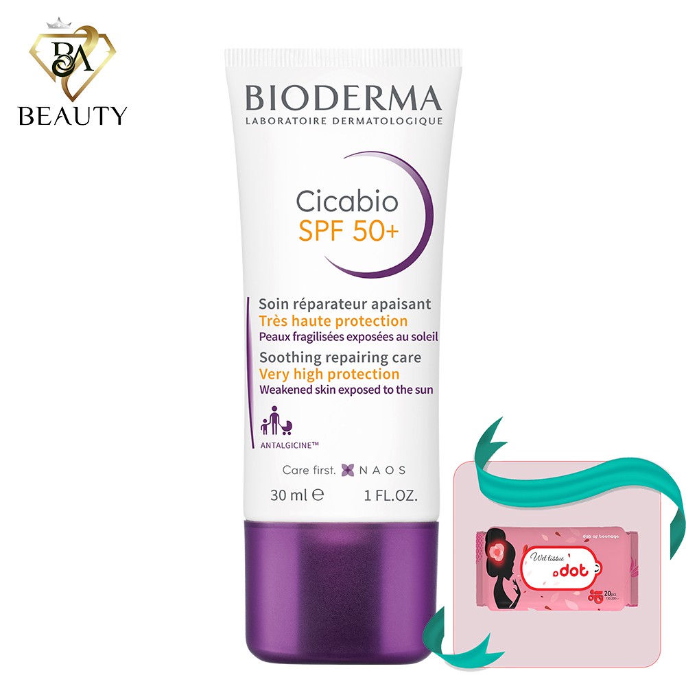 Kem dưỡng ẩm và phục hồi, chống nắng dành cho da sau vết thương bioderma tím cicabio creme 30ml - mã 5546