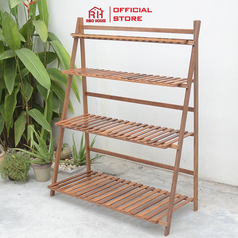 Kệ gỗ lim đa năng để chậu hoa cây cảnh RIBO HOUSE bonsai shelves 4FXL 100cm chống mối mọt sơn chống thấm RIBO97