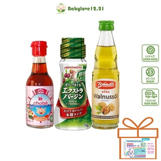 Gia vị ăn dặm cho bé, nước mắm Lê Gia 60ml, dầu oliu extra virgin Nhật, dầu óc chó Đức Brandle