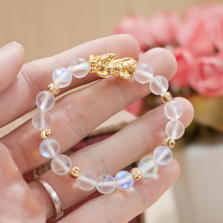 Vòng nữ phong thủy mix tỳ hưu nhân tạo màu trắng size 8 ly V110-8 -SP 1