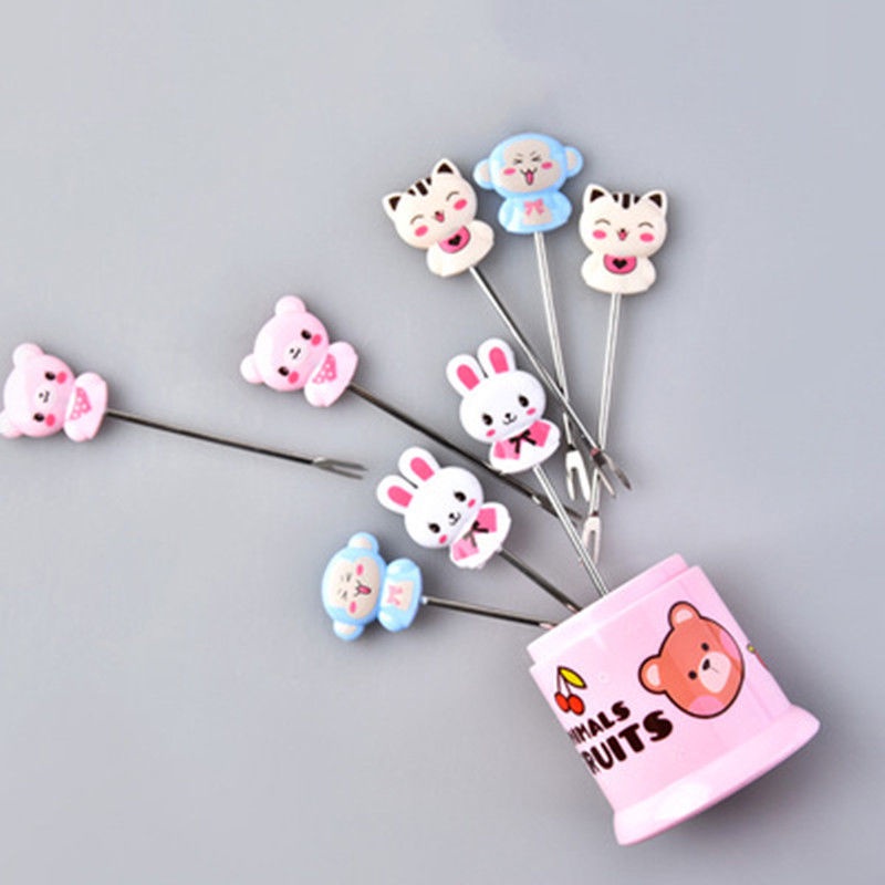 Set 8 Nĩa Ăn Trái Cây Bằng Thép Không Gỉ Hình Hoạt Hình Dễ Thương
