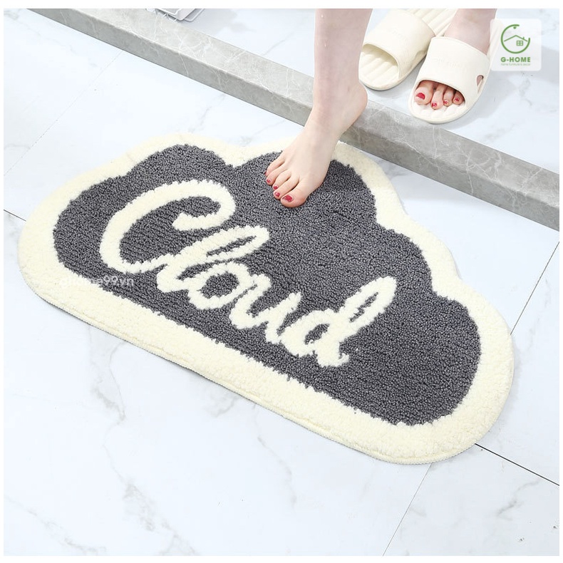 Thảm lau chân Feet/Cloud sợi len lông thấm nước cao cấp Ghome,  chống trơn trượt phòng khách, phòng tắm TC01