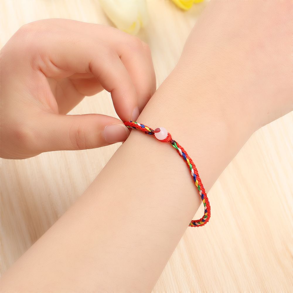 Vòng tay dây bện màu đỏ thủ công phong cách dân tộc bohemian thời trang đơn giản cho cặp đôi