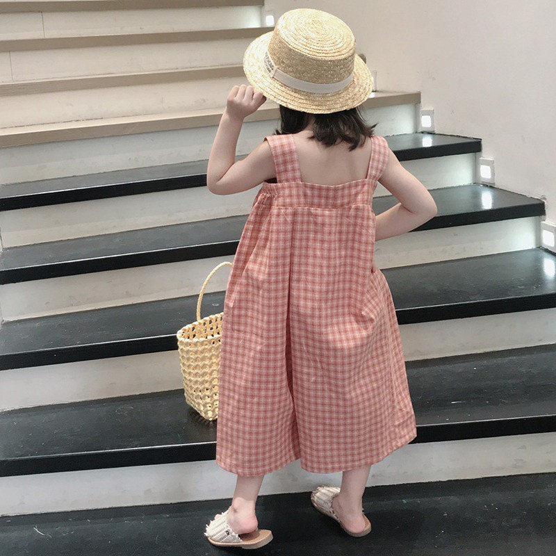 Áo liền quần hai dây họa tiết sọc caro phong cách Hàn Quốc thời trang mùa hè cho bé gái