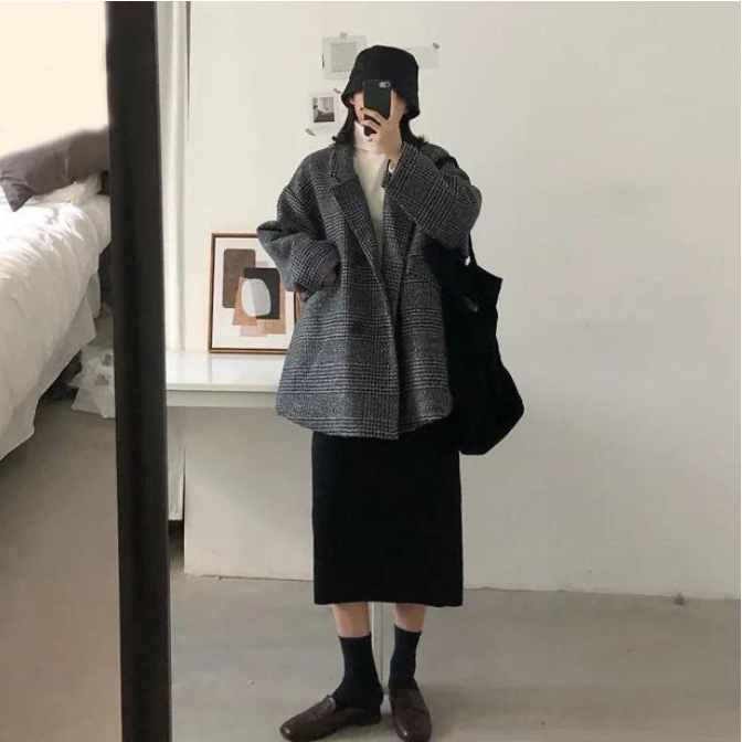 Áo Dạ Kẻ Form Rộng 4 Cúc Phong Cách Hàn Quốc Mã 2 Màu Siêu Xinh Thu Đông 2021 C. Novembre AK04 | BigBuy360 - bigbuy360.vn