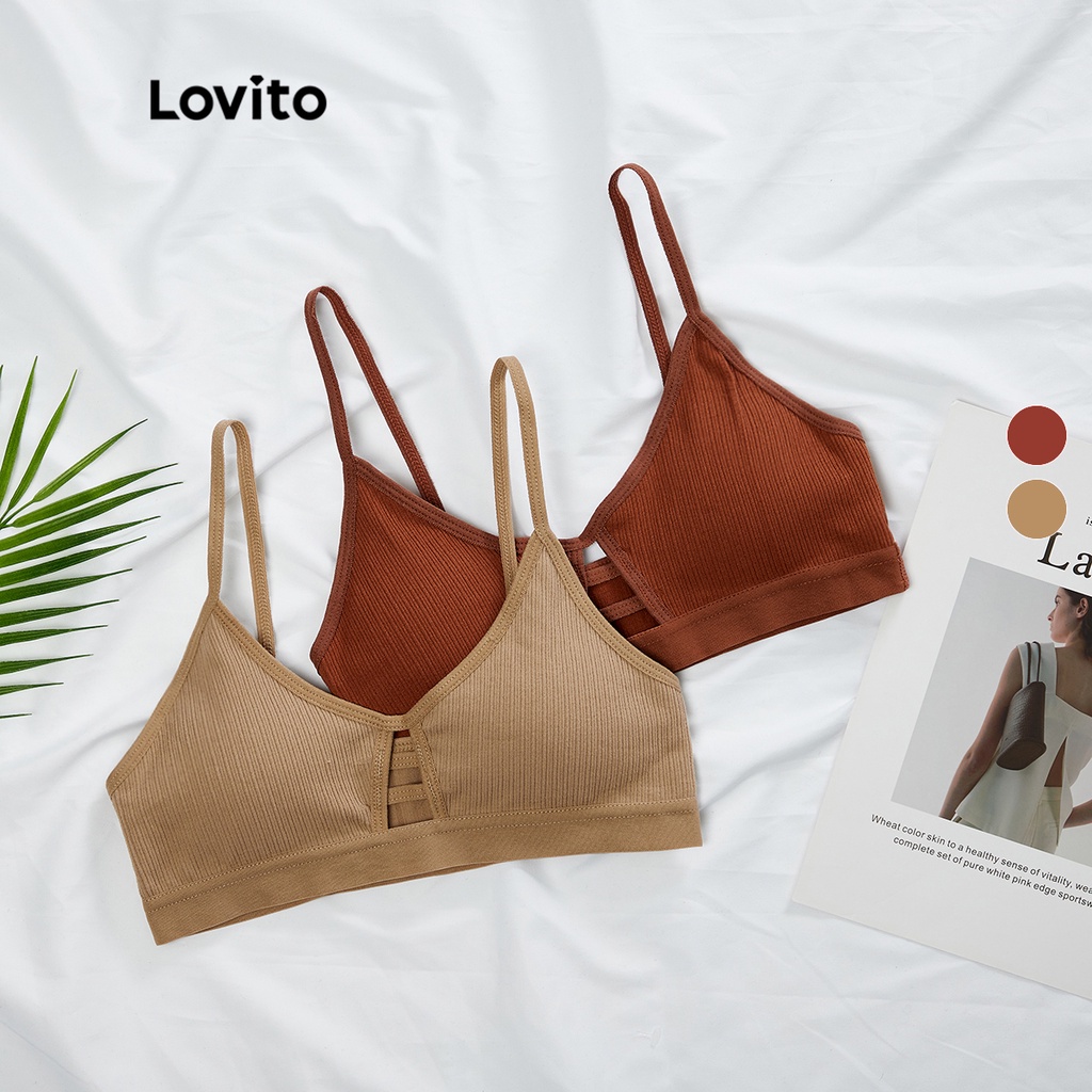 Áo ngực Lovito dáng ôm màu trơn kiểu khoét rỗng cơ bản L13X107 (Màu caramel/ màu cà phê)
