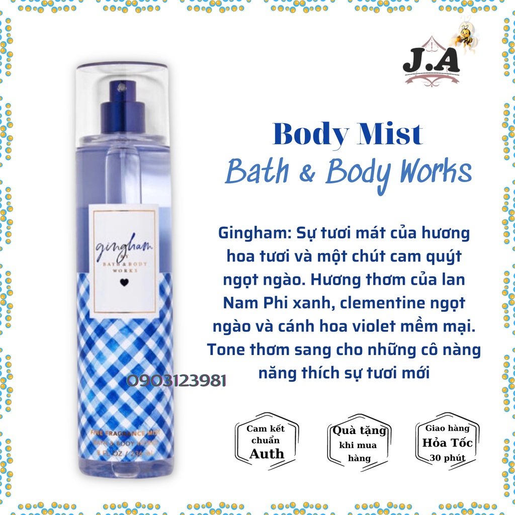 (BODY MIST) Xịt toàn thân BATH &amp; BODY WORKS Full size 236ml, chính hãng nhập từ Mỹ (J.A Shop)