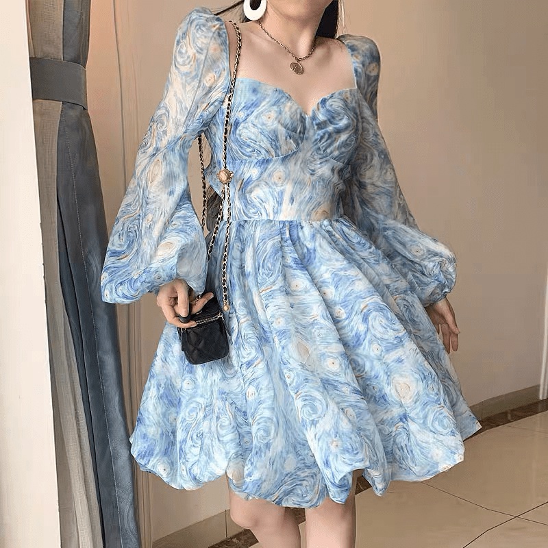 ĐẦM VOAN HOA TAY DÀI DÁNG XÒE CỰC SEXY MẪU Y HÌNH UP Hland1