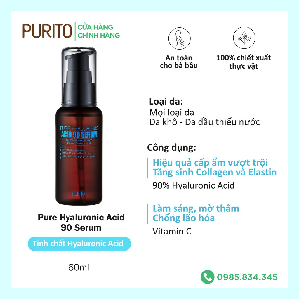 Tinh chất cấp ẩm PURITO Pure Hyaluronic Acid 90 Serum 60ml