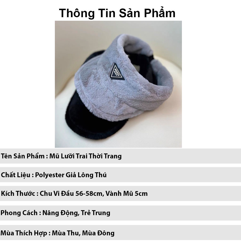 Mũ lưỡi trai nửa đầu thời trang KOMI nón kết lưỡi trai lông mềm ấp áp cho nam nữ