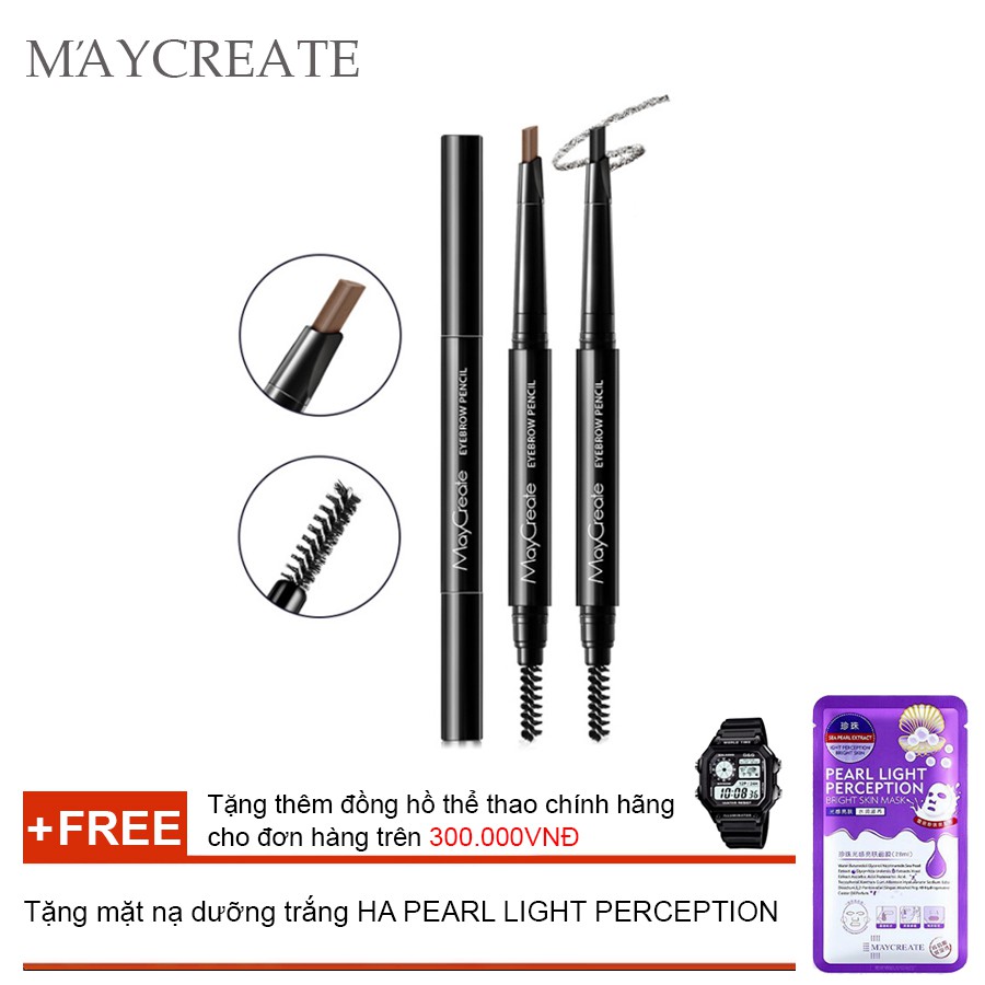 Bộ 02 Bút chì lông mày MAYCREATE 2 trong 1 ( Nâu 03  và Đen 01) + Tặng mặt nạ dưỡng trắng HA PEARL LIGHT PERCEPTION | BigBuy360 - bigbuy360.vn