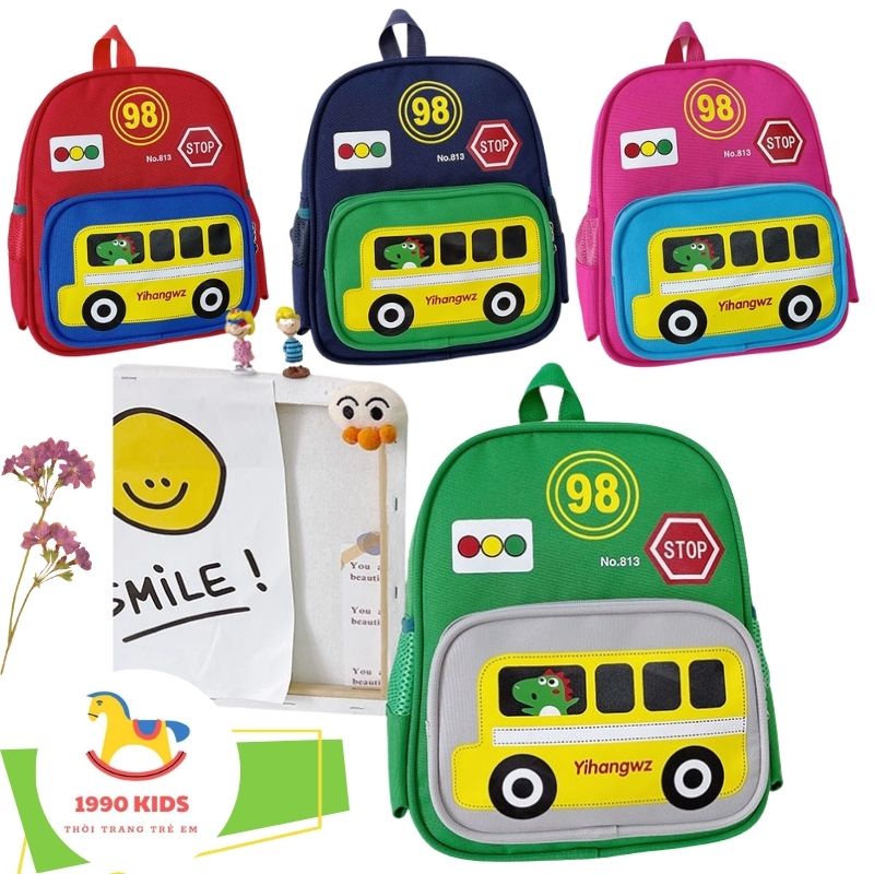 Balo trẻ em, balo cho bé đi học mẫu giáo mầm non hình ô tô xinh xắn chất liệu cao cấp 1990Kids