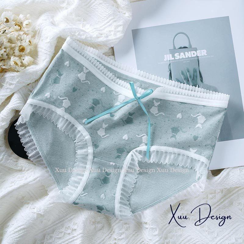 Quần lót Cotton nữ cao cấp họa tiết mèo dễ thương, chất liệu co dãn thấm hút thoáng khí - Wexuu Design QC85