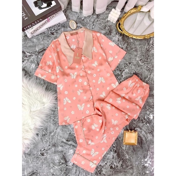 {Video} Bộ Lụa quần dài áo cộc SAM Pyjama Luxury mềm mịn thoáng mát đồ ngủ dễ chịu