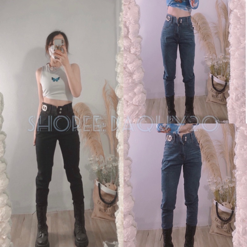 Quần bò hai cúc DC & baggy đai xích🌸DAQUY20🌸quần jeans cạp cách điệu phong cách trẻ trung năng đóng | WebRaoVat - webraovat.net.vn