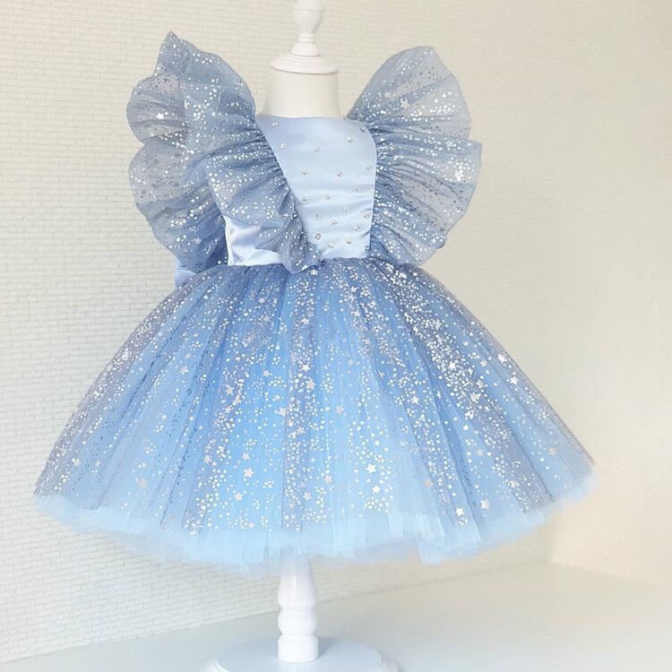 Đầm Công Chúa Sát Nách Đính Nơ Kim Sa Lấp Lánh Cho Bé Gái 1 Tuổi