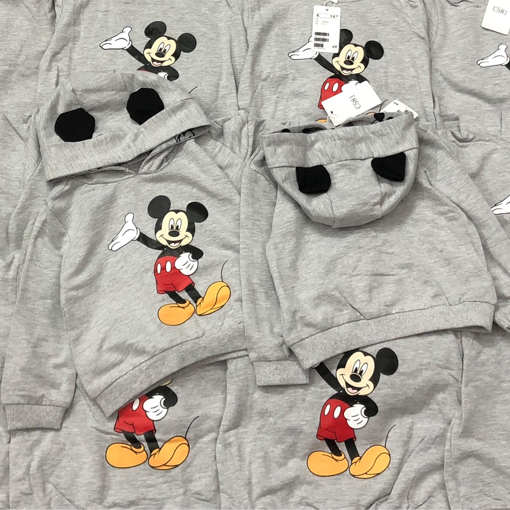 Áo nỉ bé trai - Áo nỉ hoodie MICKEY HM màu ghi cho bé trai size 1-5t