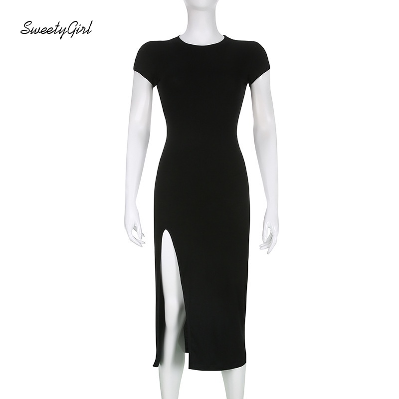 Đầm Maxi Tay Ngắn Cổ Tròn Màu Trơn Thời Trang 2022 Quyến Rũ Cho Nữ