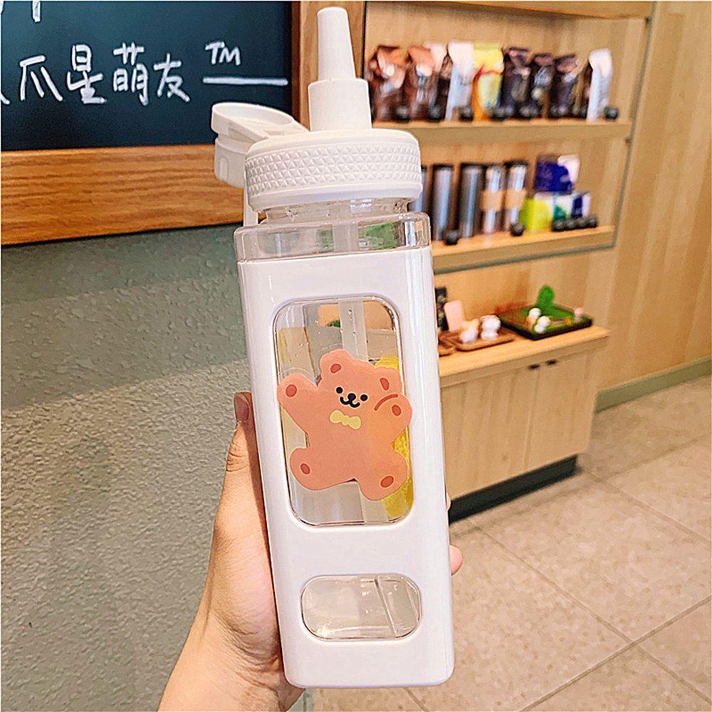 Bình Đựng Nước Trái Cây Bằng Nhựa Hình Vuông Họa Tiết Gấu Dễ Thương