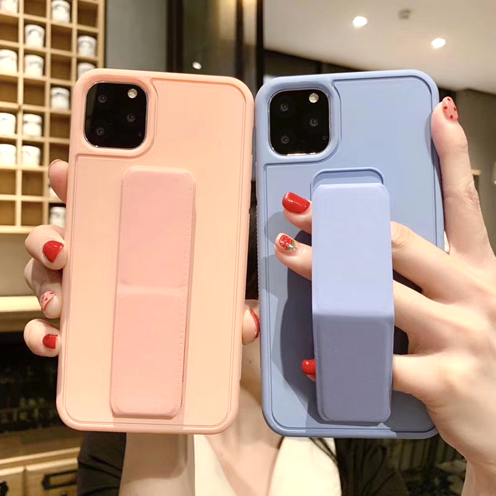 Candy Color Apple iPhone 12 Pro Max Soft Silicone+PC phone Case With Holder Ốp lưng iPhone 11 PorMax XR XS Max 7/8 Plus SE 20Mobile Phone Cover