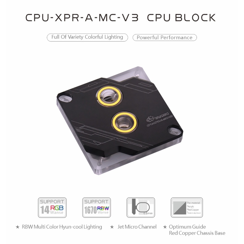 Khối Làm Mát CPU Bykski Dành Cho Intel 115X 1366 2011 2066 Black / Silver RBW  CPU-XPR-A-MC-V3