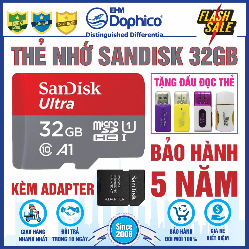 Thẻ nhớ SanDisk 32GB – SanDisk Ultra MicroSD – CHÍNH HÃNG – Bảo hành 5 năm – Kèm Adapter