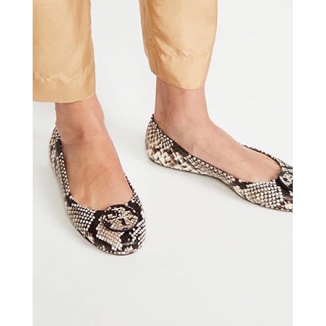 Tory Burch Minnie Snakeskin-Embossed Leather Ballet Flats