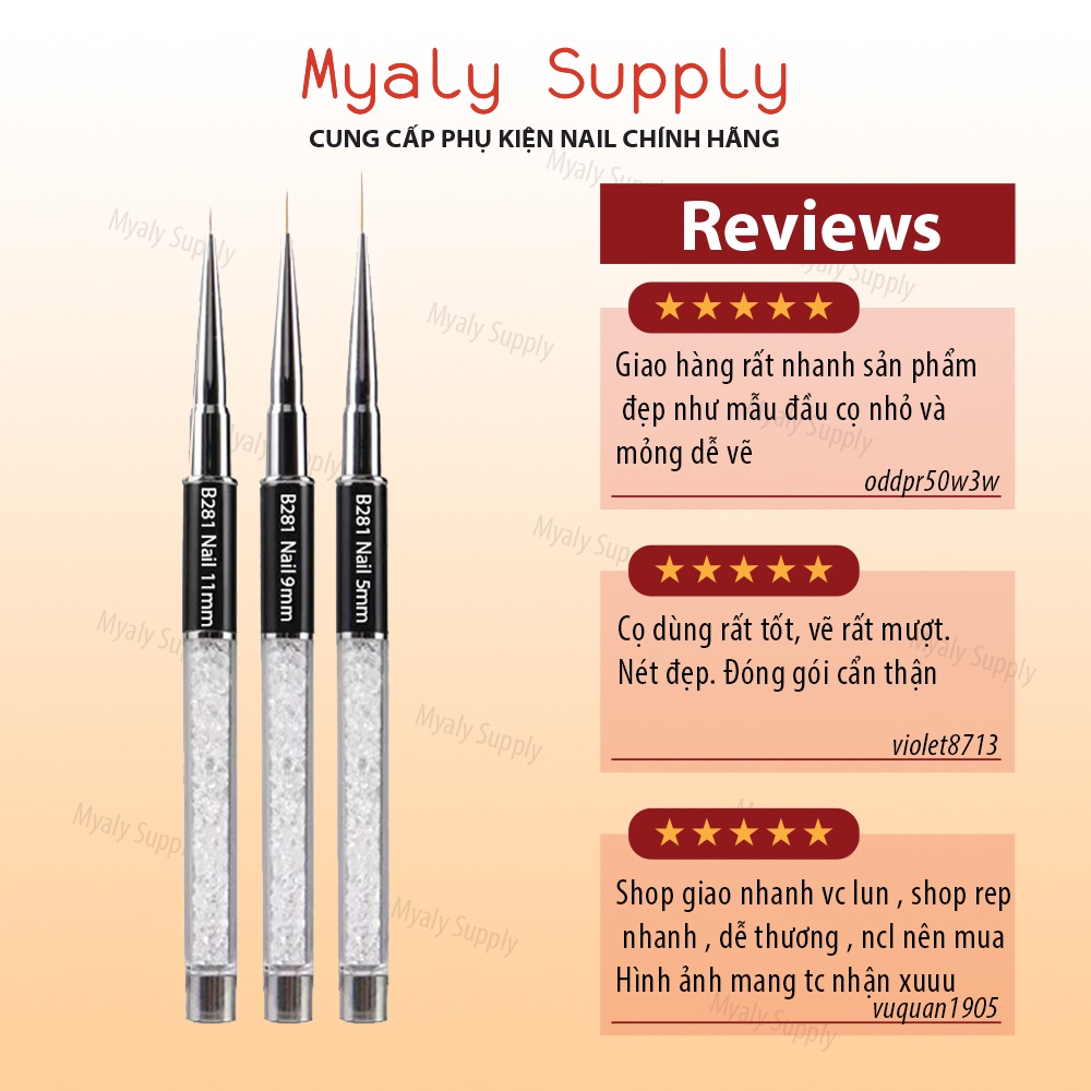 Cọ Nét Nail Cán Đá Nét Nhỏ Dài Mảnh 3 Size