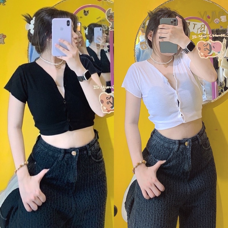 Áo Croptop Trắng Đen Basic