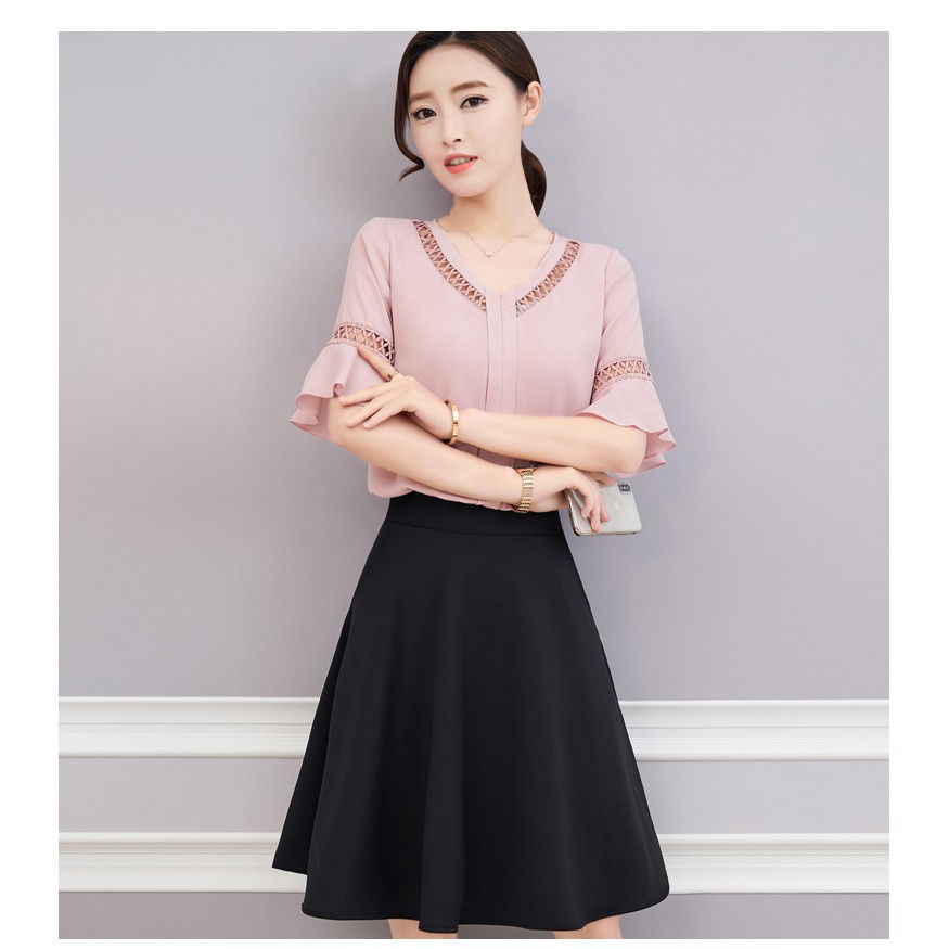 Áo sơ mi nữ công sở GIÁ SỈ kiểu cổ tim tay loe phối ren | BigBuy360 - bigbuy360.vn