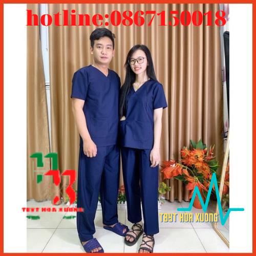 Bộ Scrubs cổ tim phòng mổ, đồng phục Spa, phòng khám, Bác Sĩ, quần áo phòng mổ, đồng phục phẫu thuật màu xanh than navi