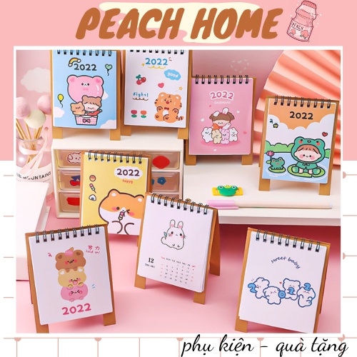 Lịch Mini Năm 2022 Để Bàn Có Chân Đứng Và Note Ghi Chú Họa Tiết Hoạt Hình Siêu Cute Phong Cách Hàn Quốc Lịch Giấy Gấp