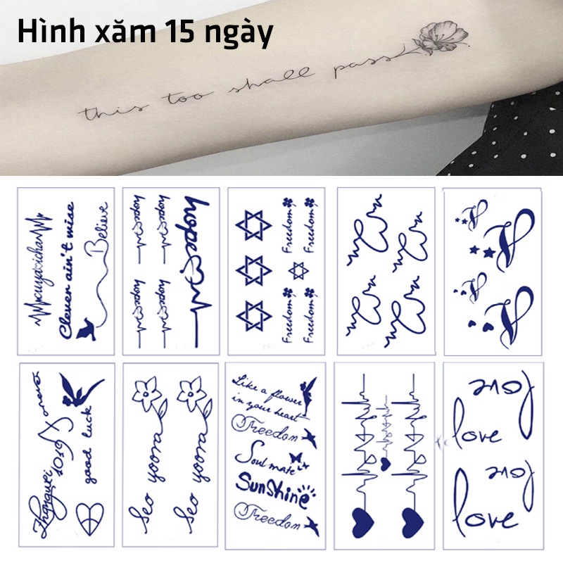 Set 10 Tờ Miếng Dán Hình Xăm 15 Ngày Chữ Clever Ain’t Wise Belive Hope Freedom V Legaxi