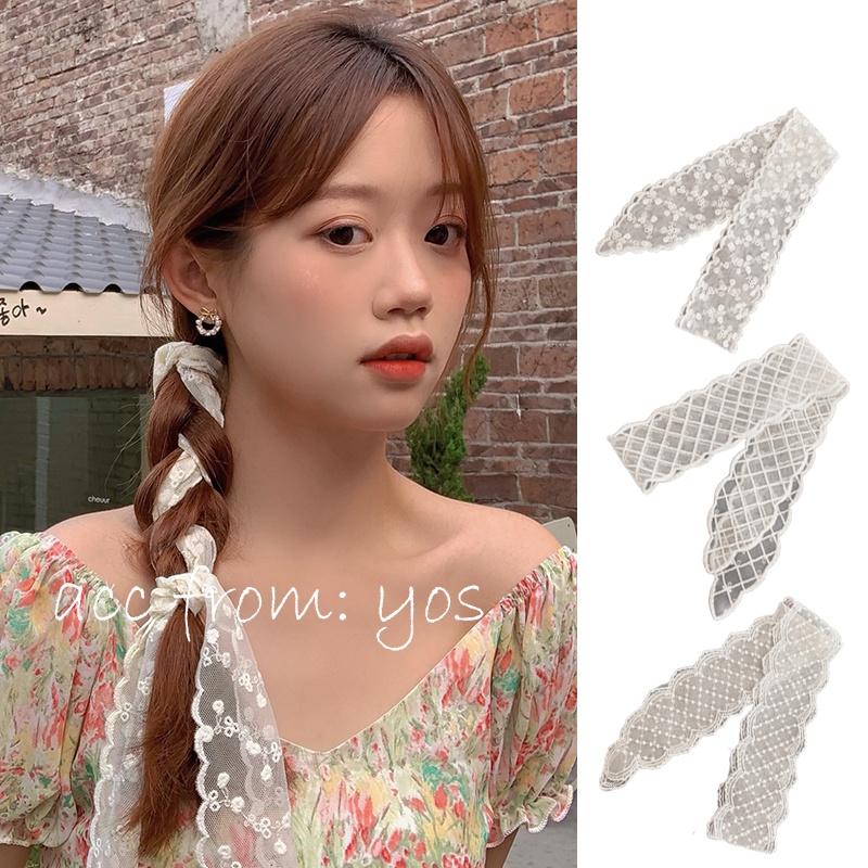 Khăn vải ren Hàn Quốc buộc tóc xinh xắn cho nữ