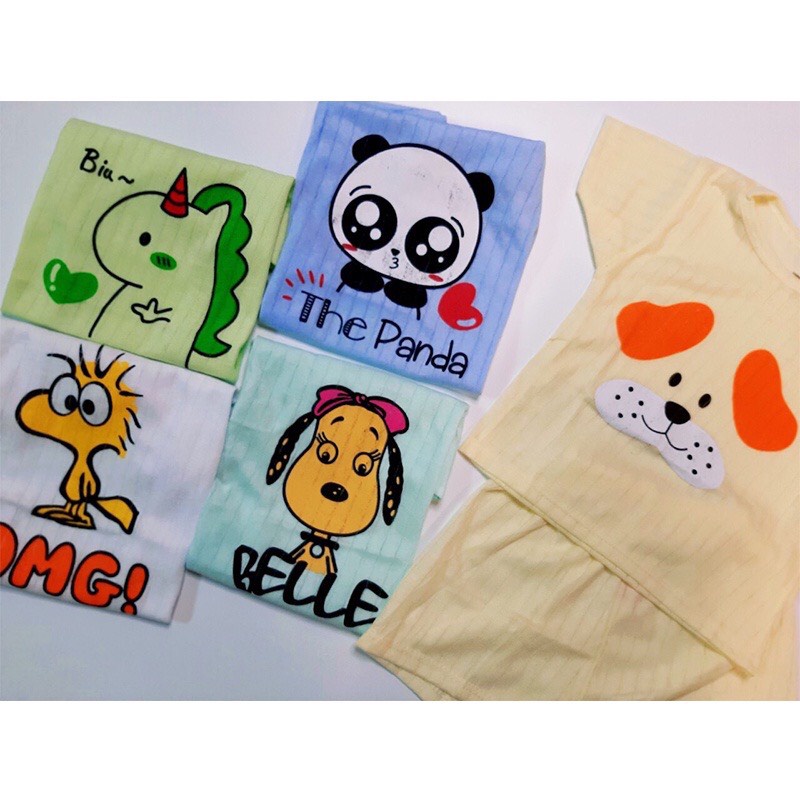 Bộ cộc cotton giấy màu cai vai in hình dễ thương cho bé 0-15kg