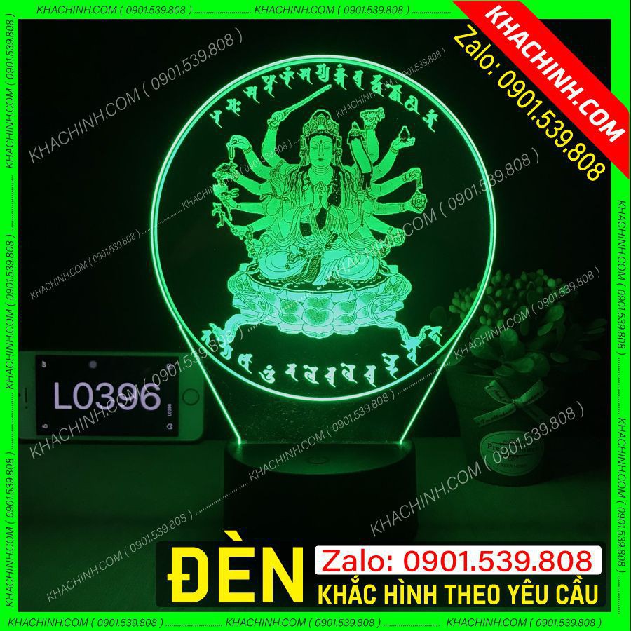 Đèn thờ Phật Quan Âm nghìn tay - khắc hình Phật Giáo theo yêu cầu - Mẫu L0396-R có Remote thay đổi 16 màu