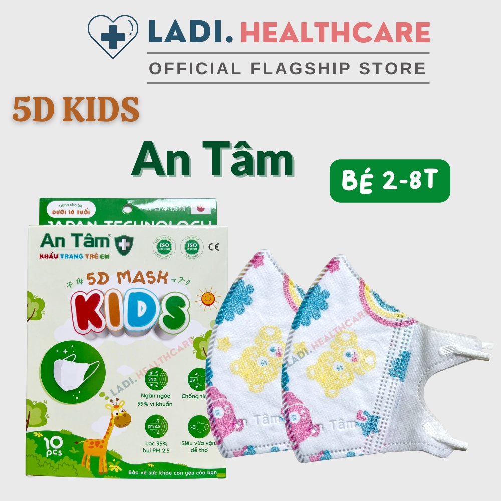 [SET 50Cái] Khẩu trang trẻ em 5D An Tâm kháng khuẩn dành cho bé 2-8 tuổi hàng chính hãng Công Ty