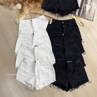 Quần short đen trắng rách thời trang
