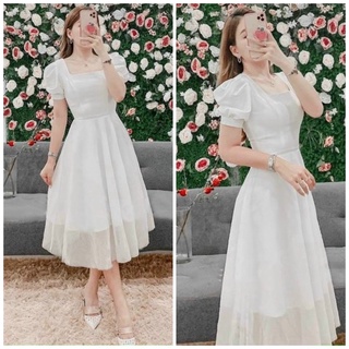 Đầm trắng cổ vuông basic