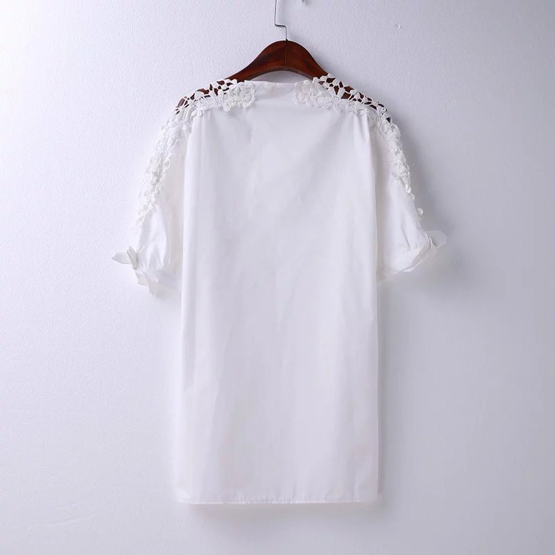 Sơ mi nữ vai ren hoa sang trọng,áo dáng rộng ảnh thật shop chụp s107