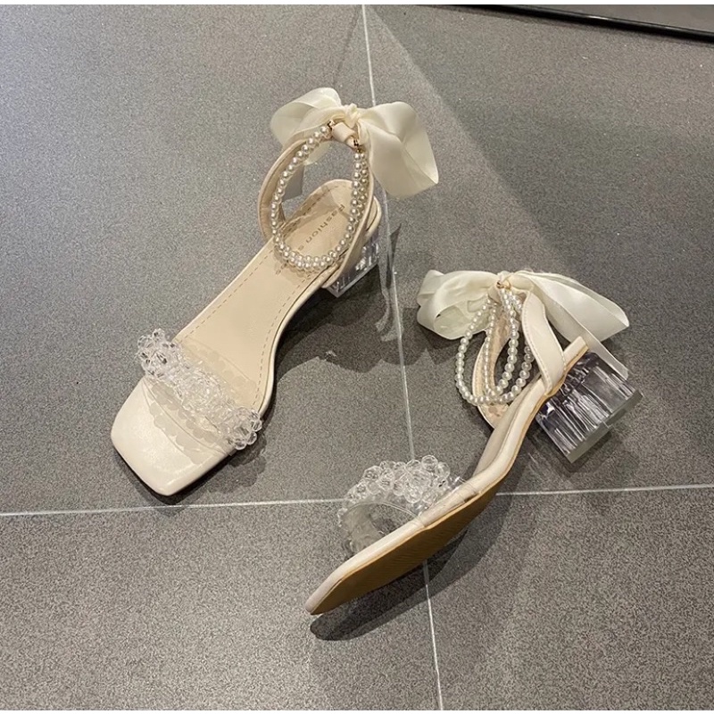 Giày cao gót pha lê ngọc trai nhân tạo Pháp A-555