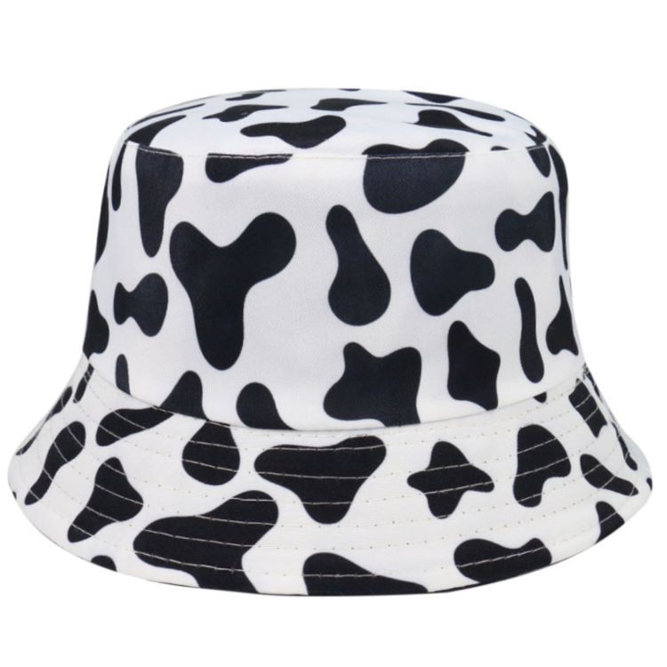 Mũ bucket vành tròn in họa tiết bò sữa 2 mặt cực chill phong cách Ulzzang Unisex