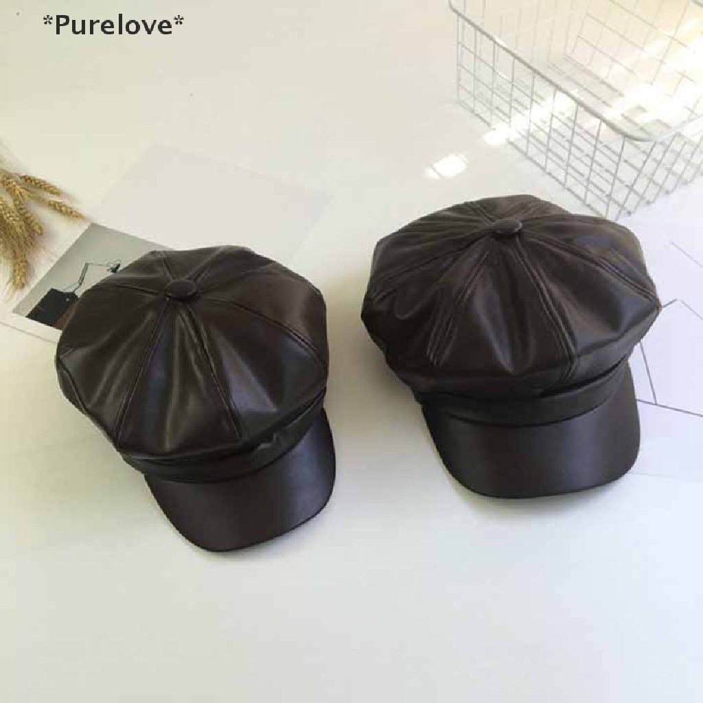 Mũ Lưỡi Trai Bằng Da PU Màu Trơn Phong Cách Vintage Thời Trang Cho Nữ