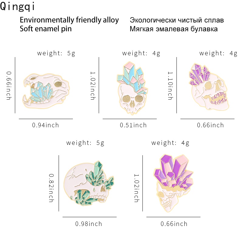 Trâm cài áo Miss Zoe hình đầu lâu hoạt hình đính pha lê nhiều màu phong cách gothic punk dùng làm quà tặng cho bạn bè