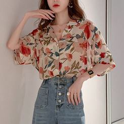 Áo sơ mi chiffon tay ngắn in họa tiết phong cách Hàn Quốc thờI trang cho nữ