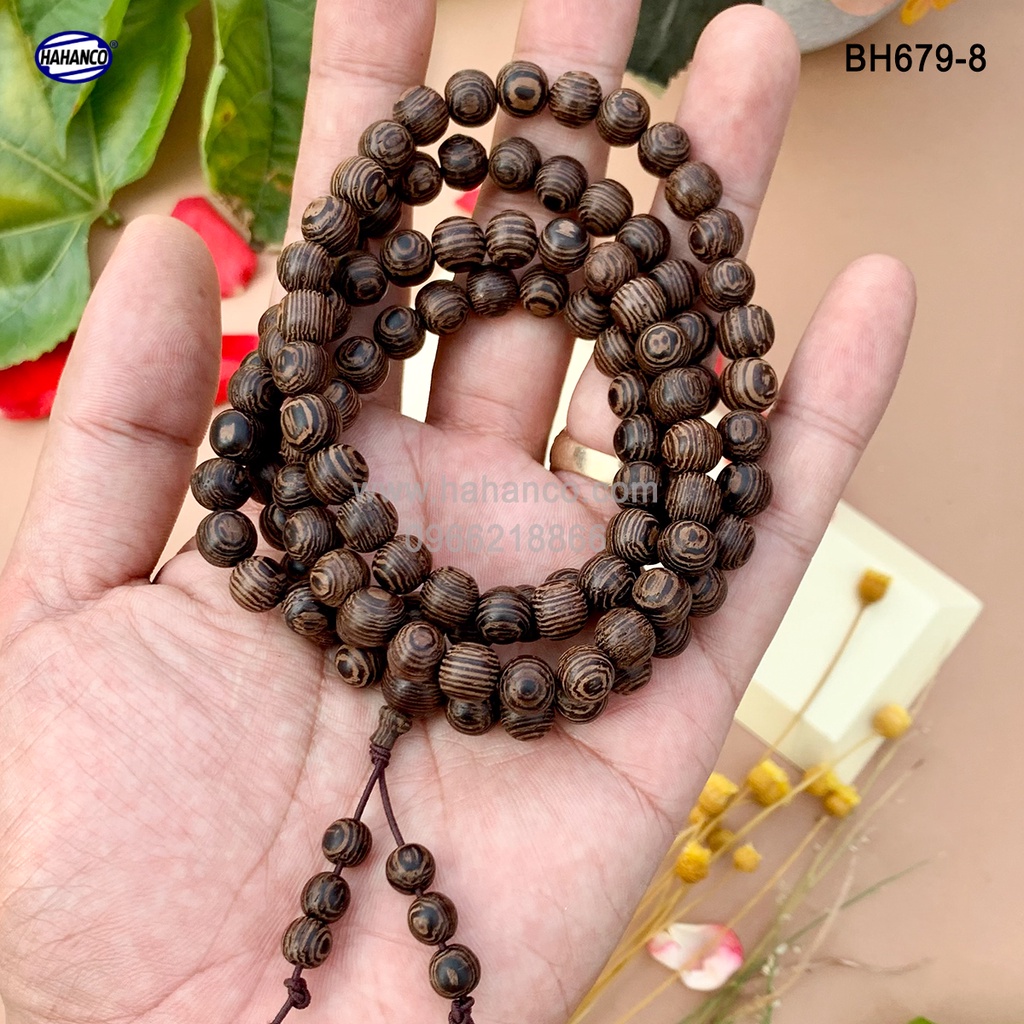 Chuỗi Tràng 108 hạt gỗ Mun Đuôi Công vân gỗ siêu đẹp - An Yên - Thịnh Vượng - BH679