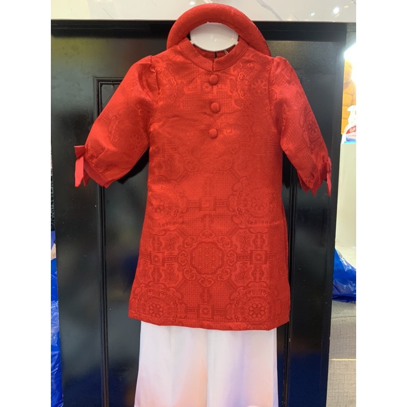 Áo dài Tết bé gái. Hàng thiết kế thương hiệu Litibaby, chất liệu gấm vân hoa cao cấp. Size 1-7t