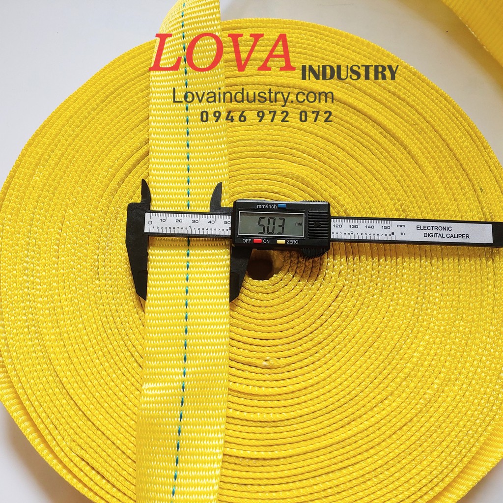 Cuộn dây đai vải polyester bản 50 màu vàng siêu dày và chắc, cuộn 10 mét 20 mét, 30 mét 50 mét