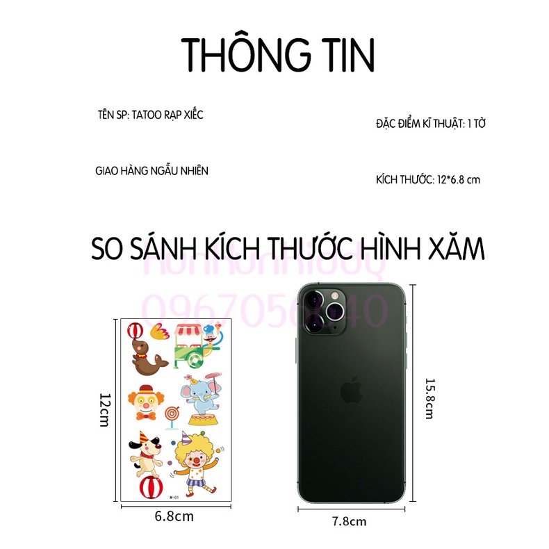 Hình xăm tatoo sticker RẠP XIẾC dán chống thấm nước cho bé sáng tạo vui chơi an toàn